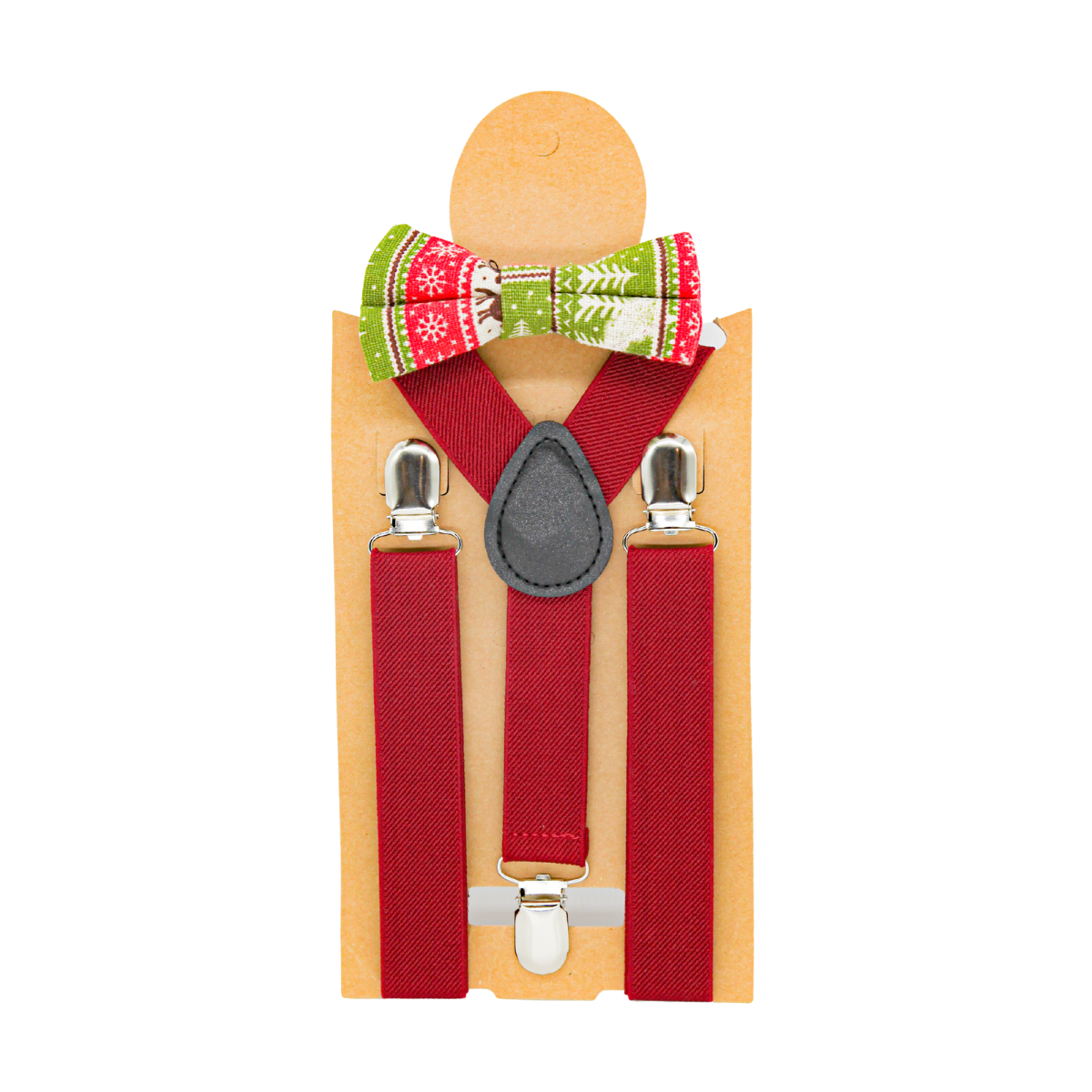 Classic Red Kids Solid Bow Tie and Suspenders Set (4-8 Years)