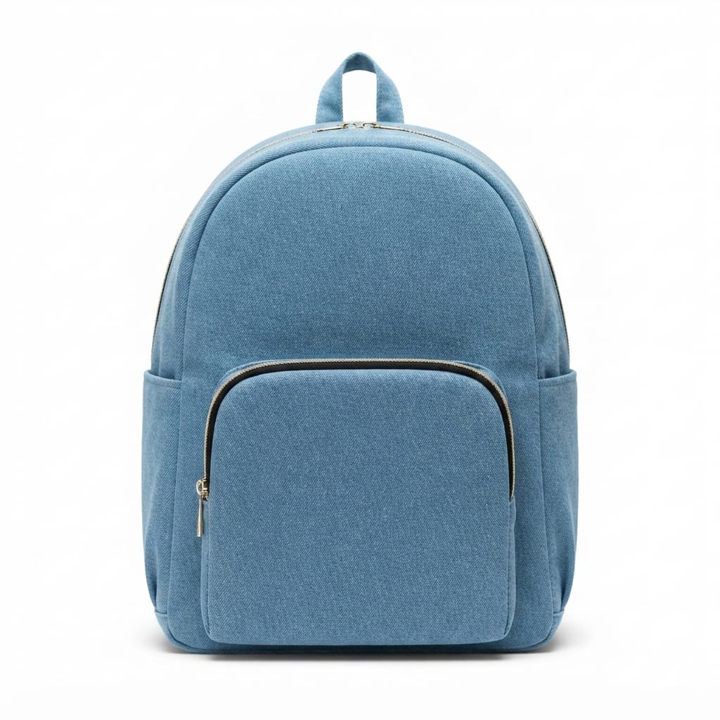 Denim Backpack with Front Zip Pocket