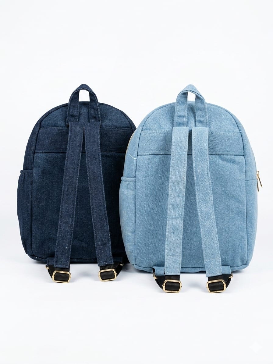 Denim Backpack with Front Zip Pocket