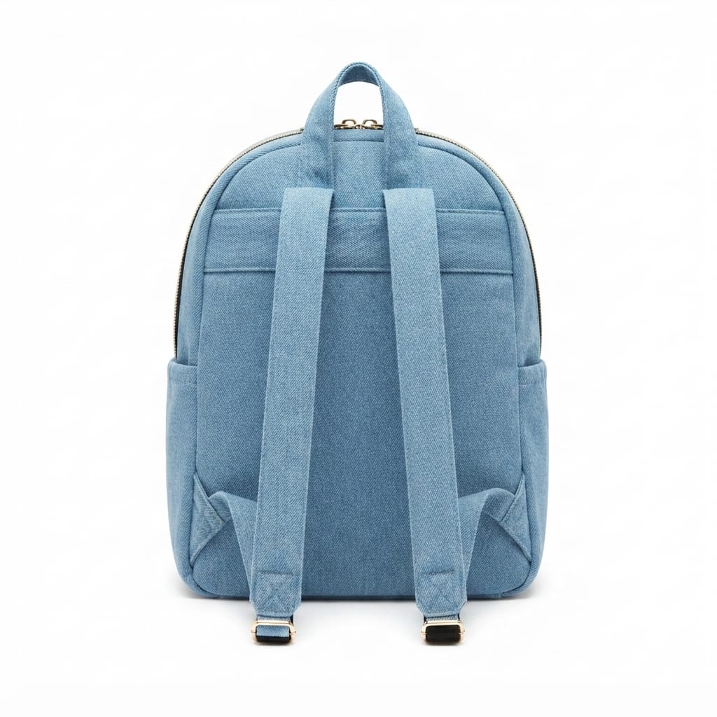 Denim Backpack with Front Zip Pocket