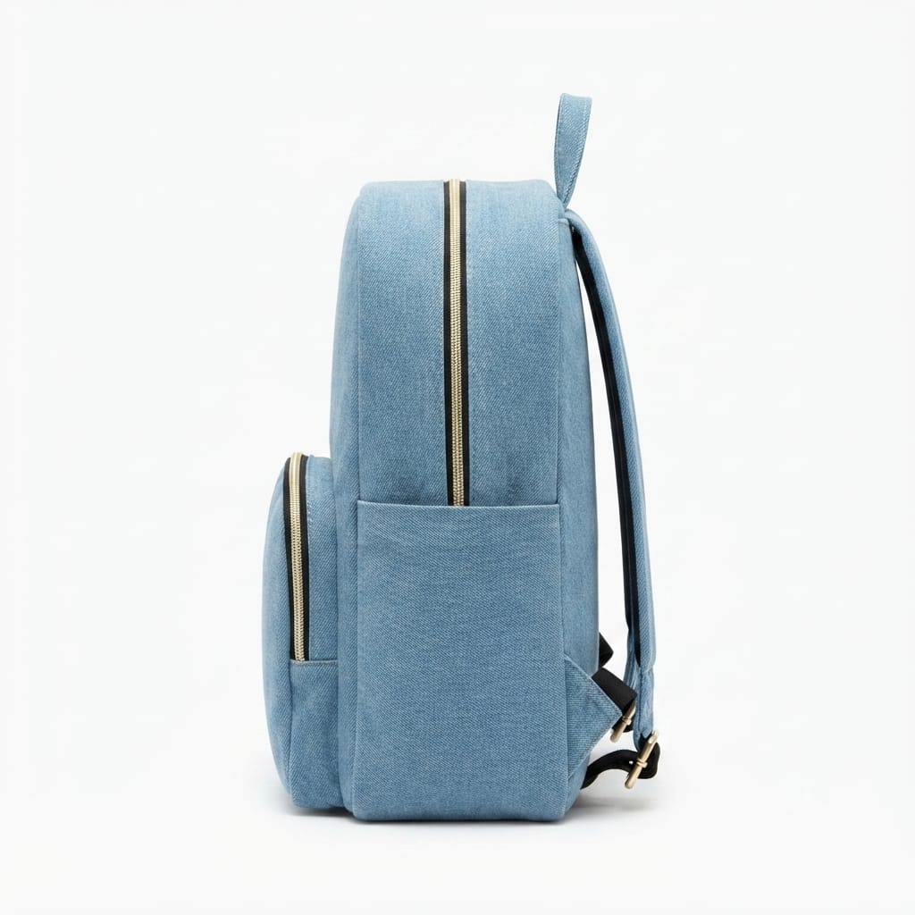 Denim Backpack with Front Zip Pocket