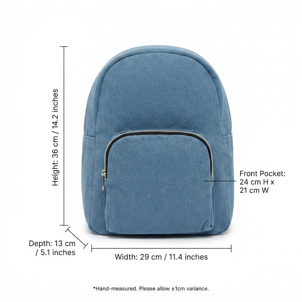 Denim Backpack with Front Zip Pocket