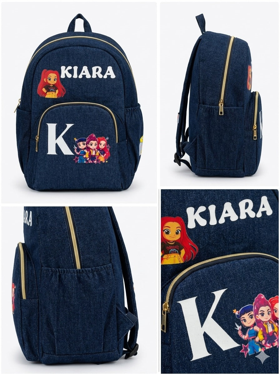 Denim Backpack with Front Zip Pocket