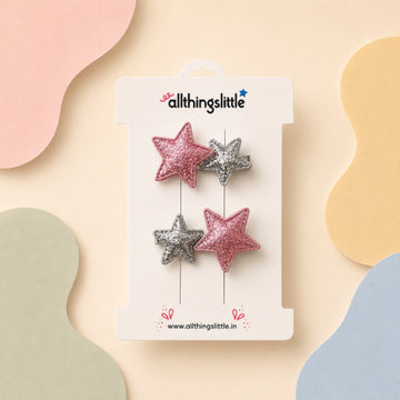 Pink & Silver Glitter Star Hair Clip Set