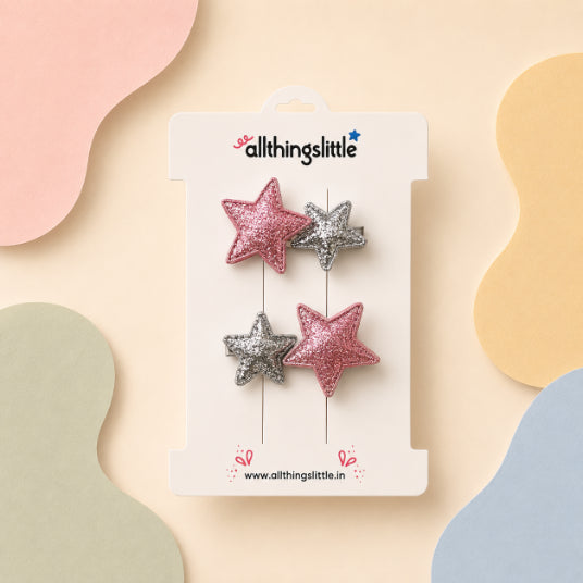 Pink & Silver Glitter Star Hair Clip Set