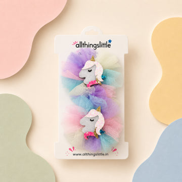 Pastel Unicorn Tulle Bow Hair Clip Set