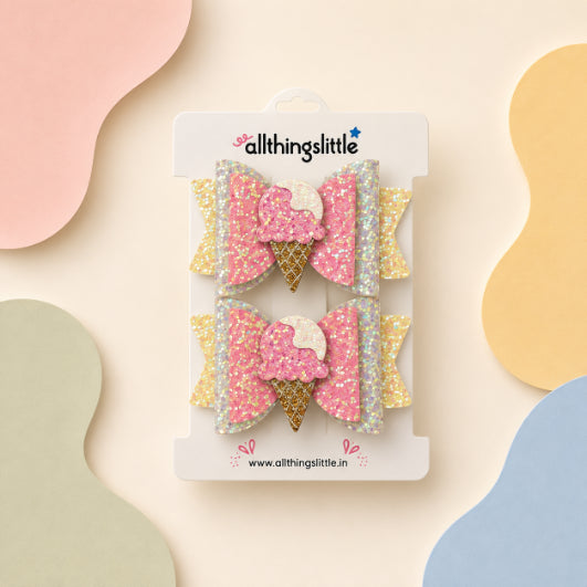 Glitter Ice Cream Bow Hair Clip Set