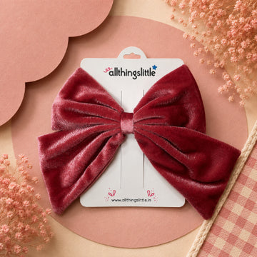 Crimson Red Velvet Bow Clip