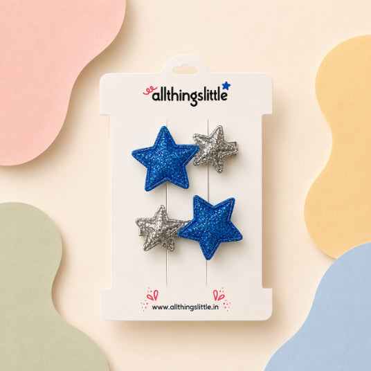 Blue & Silver Glitter Star Hair Clip Set