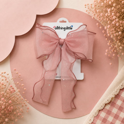 Rose Gold Sparkle Organza Long Tail Bow