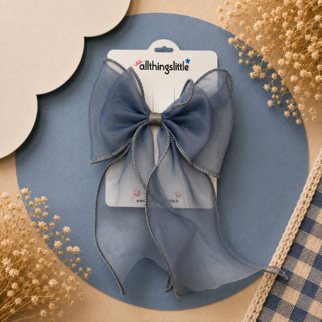 Slate Grey Organza Long Tail Bow