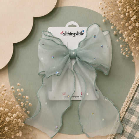 Mint Green Sheer Crystal Organza Bow