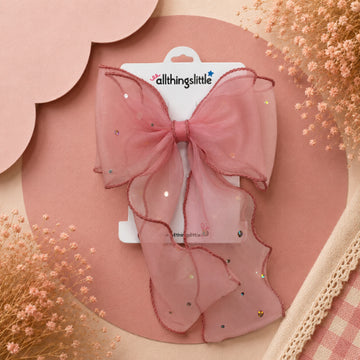 Dusty Rose Sheer Crystal Organza Bow