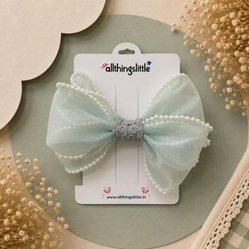 Mint & Pearl Beaded Edge Organza Bow