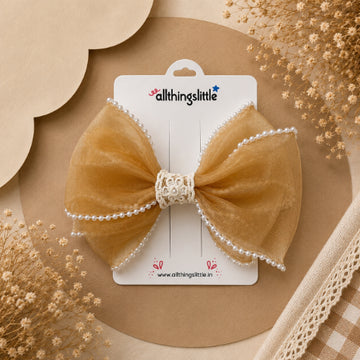 Bronze Gold Organza Pearl Beaded Edge Bow
