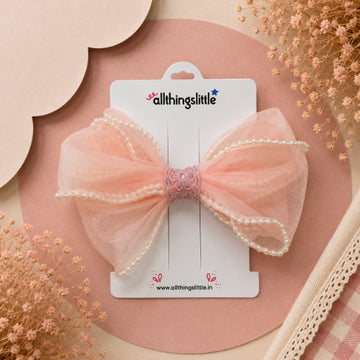 Dusty Peach Organza Pearl Beaded Edge Bow