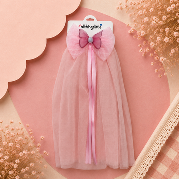 Enchanted Pink Butterfly Tulle Veil Bow Clip