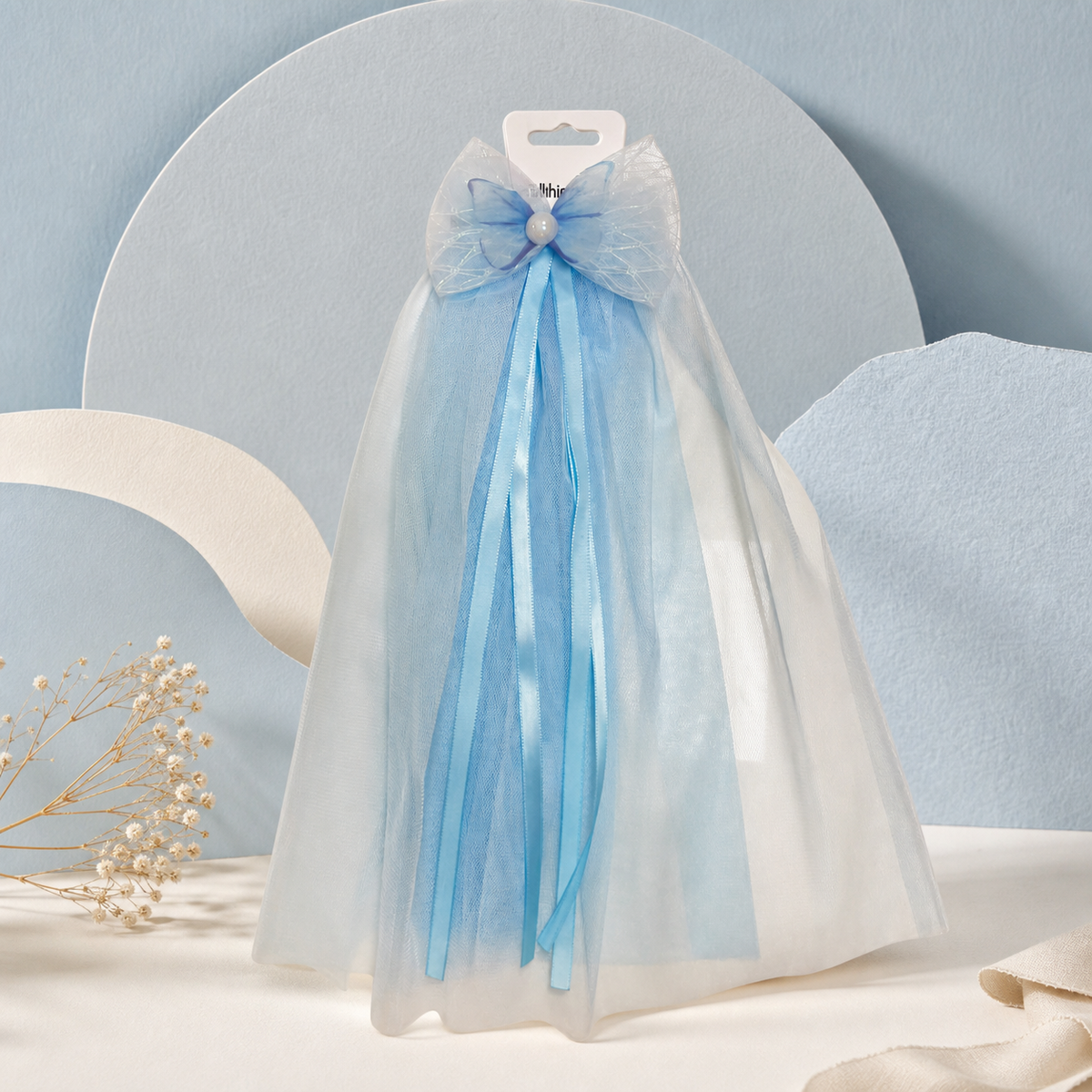 Enchanted Blue Butterfly Tulle Veil Bow Clip