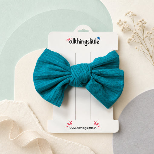 Teal Blue Ribbed Top Knot Headband