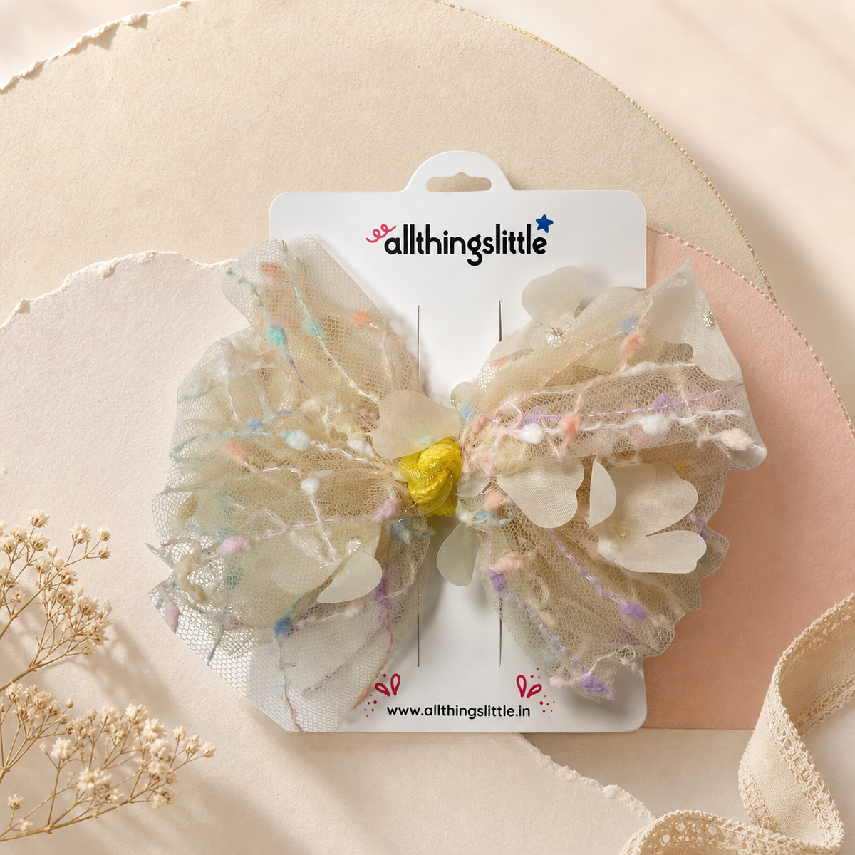 Buttercream Confetti Yarn Tulle Bow