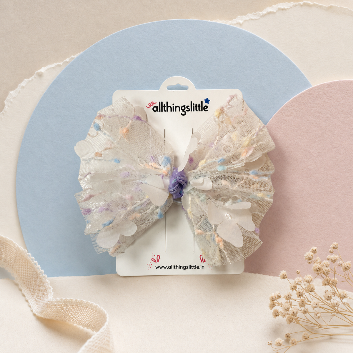 Lavender Mist Confetti Yarn Tulle Bow