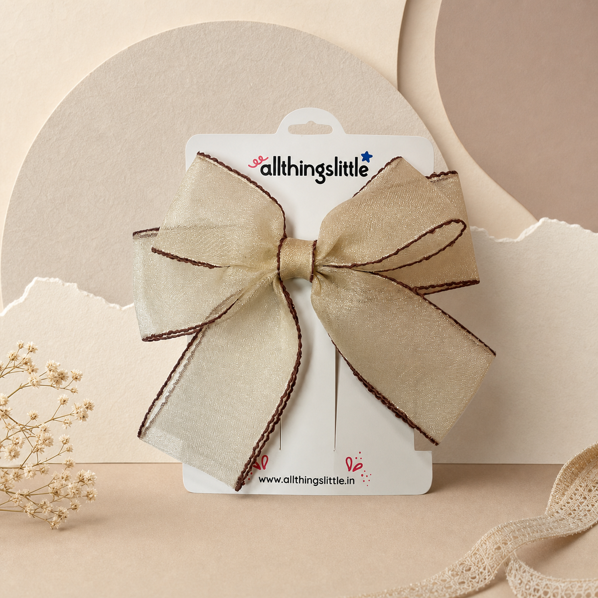Champagne Shimmer Gold Stitched Organza Bow