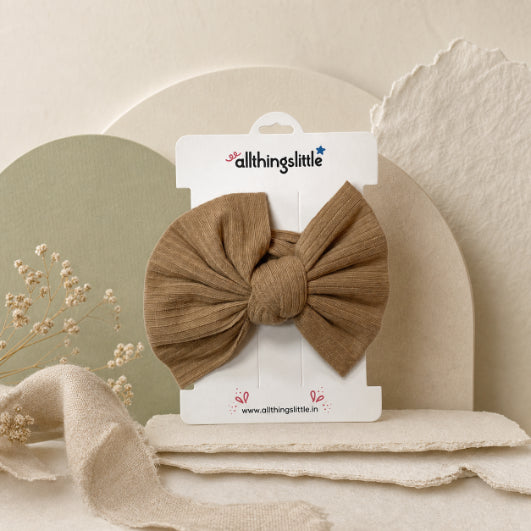 Tan Brown Ribbed Top Knot Headband