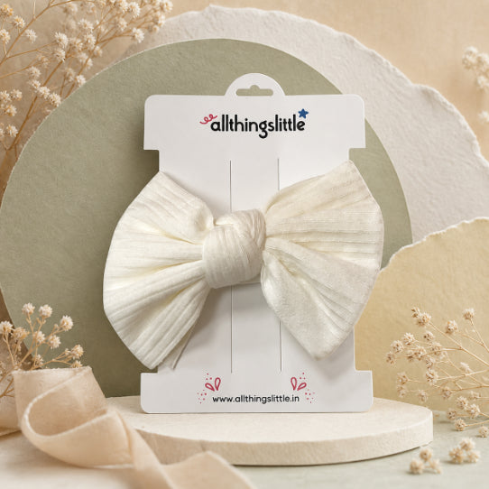 Ivory White Ribbed Top Knot Headband