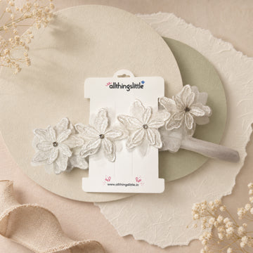 White Lace Trio Floral Headband