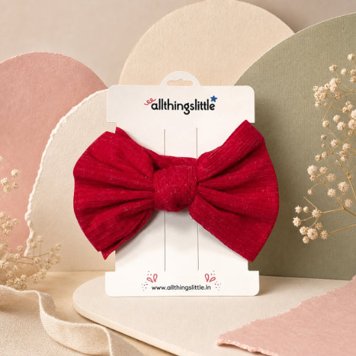Ruby Red Ribbed Top Knot Headband