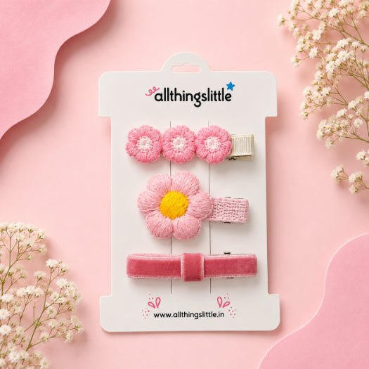 Blush Blossom & Mint Star Hair Clip Set