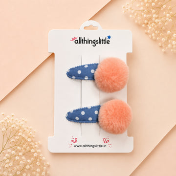 Denim Pom Pom Snap Clip Set