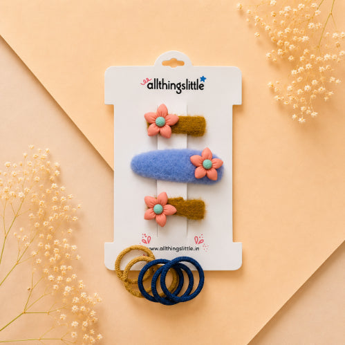Golden Blossom Fuzzy Hair Accessory Set