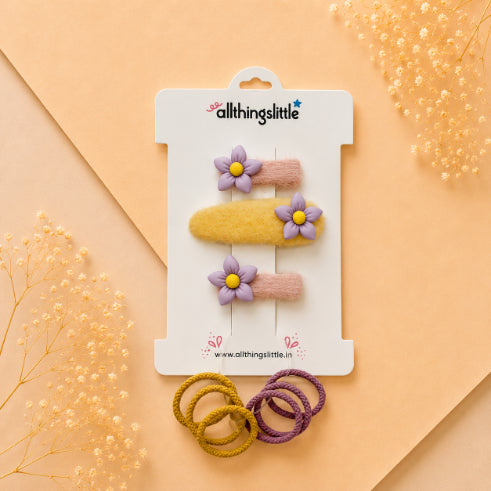 Lavender Daisy Fuzzy Hair Accessory Set