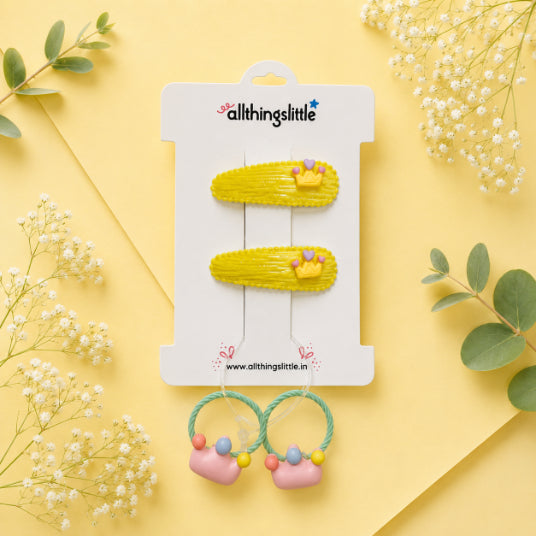 Yellow Textured Crown Hair Clip and Band Set