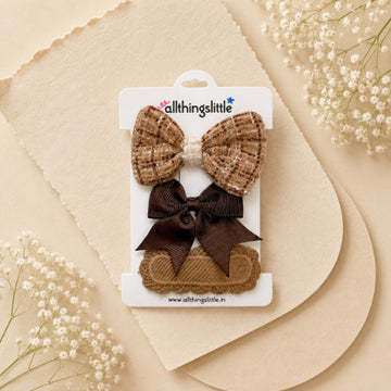 Autumn Tweed and Grosgrain Bow Hair Clip Set