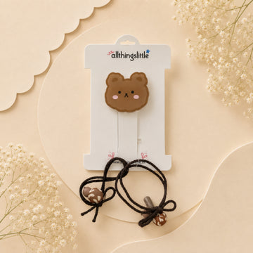 Cute Brown Bear Acrylic Clip and Band Set