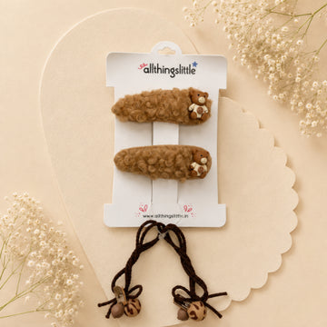 Curly Sherpa Bear Hair Clip and Band Set