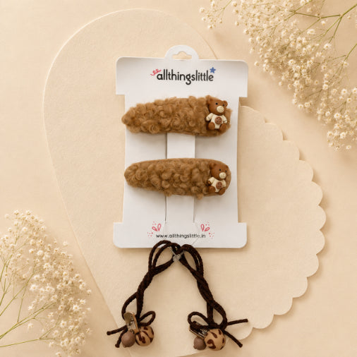 Curly Sherpa Bear Hair Clip and Band Set