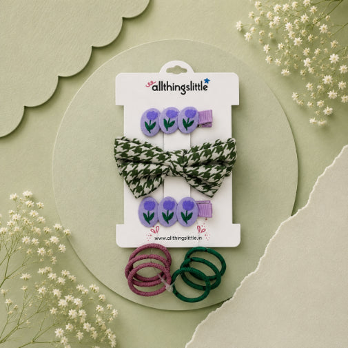 Houndstooth Bow & Purple Tulip Clip Set