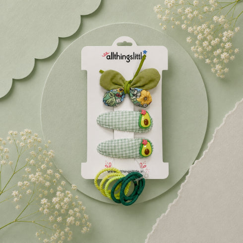 Avocado Gingham & Floral Butterfly Set