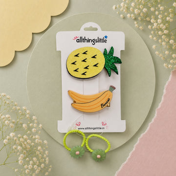 Glitter Pineapple & Glossy Banana Fruit Clip Set