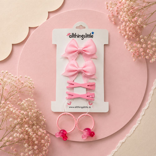 Bubblegum Pink Grosgrain Bow & Cross Clip Set