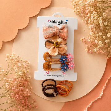 Terracotta Plaid Bow & Gingham Flower Set