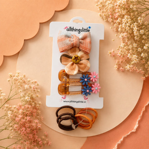 Terracotta Plaid Bow & Gingham Flower Set