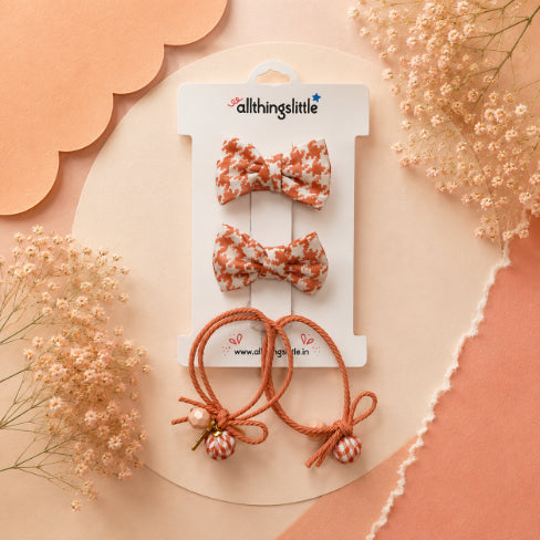Terracotta Houndstooth Bow Combo Set