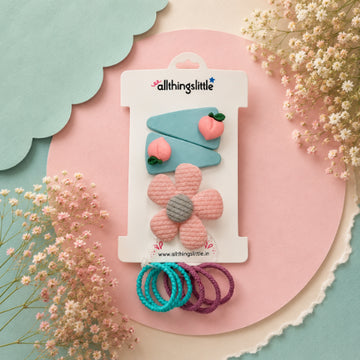 Sweet Peach & Fabric Flower Hair Accessory Set