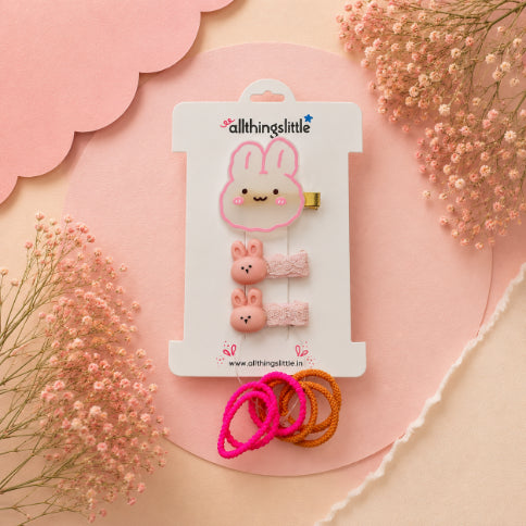 Cozy Bunny Trio & Textured Ribbon Hair Set