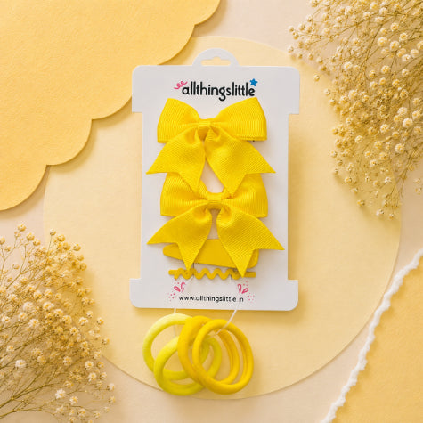 Vibrant Yellow Ribbon Bows & Wave Clip Set
