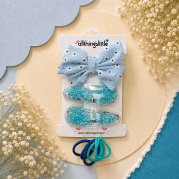 Daisy Print Fabric Bow & Teal Crystal Shaker Set